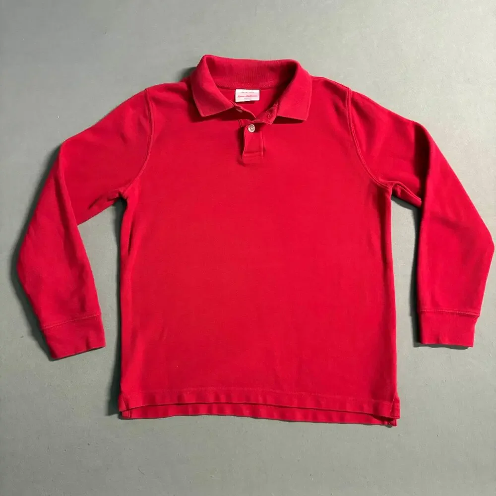 Hanna Andersson Long Sleeve Polo Shirts Kids 10 Red Navy Organic Cotton